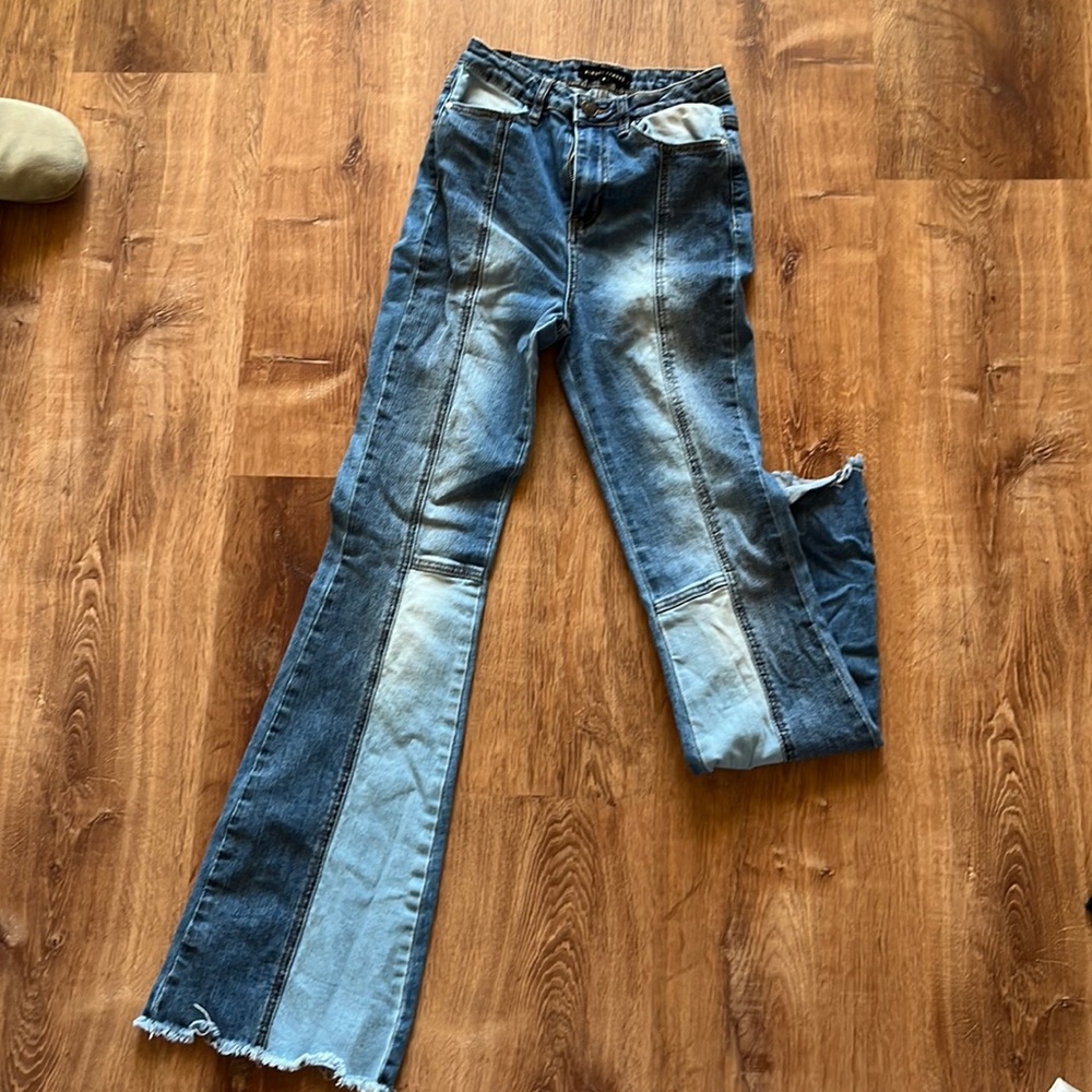 Francesca’s boutique patch flare jeans